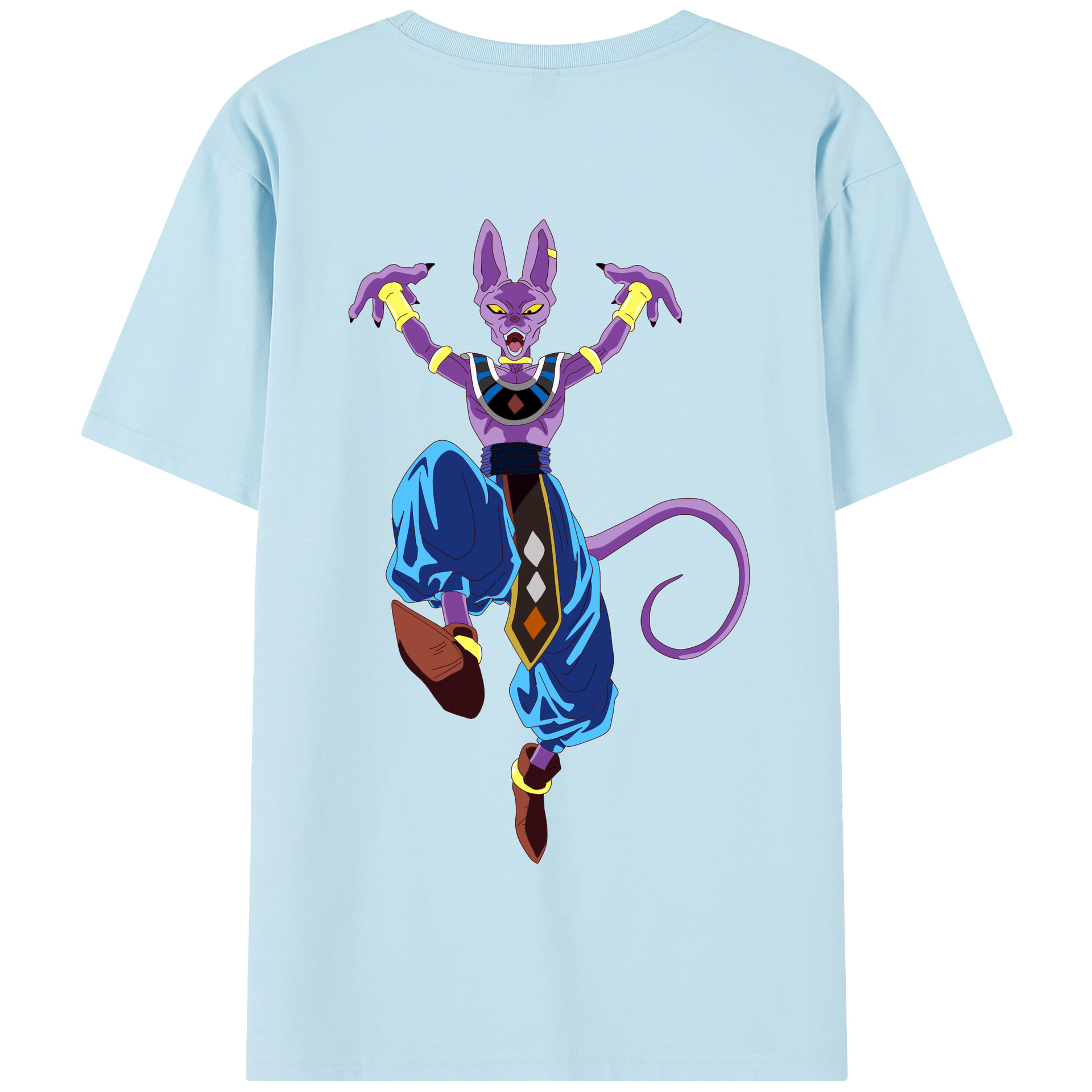 （画像用） ドラゴンボール ビルス 破壊神ビルス DRAGON BALL Beerus Birusu 綿100％半袖Tシャツ（背面プリント）
